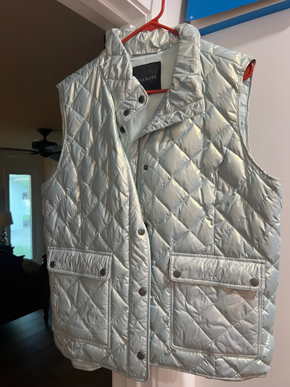 Talbots Quilted Puffer Vest in Shimmery Light Silver. Ladies XL
